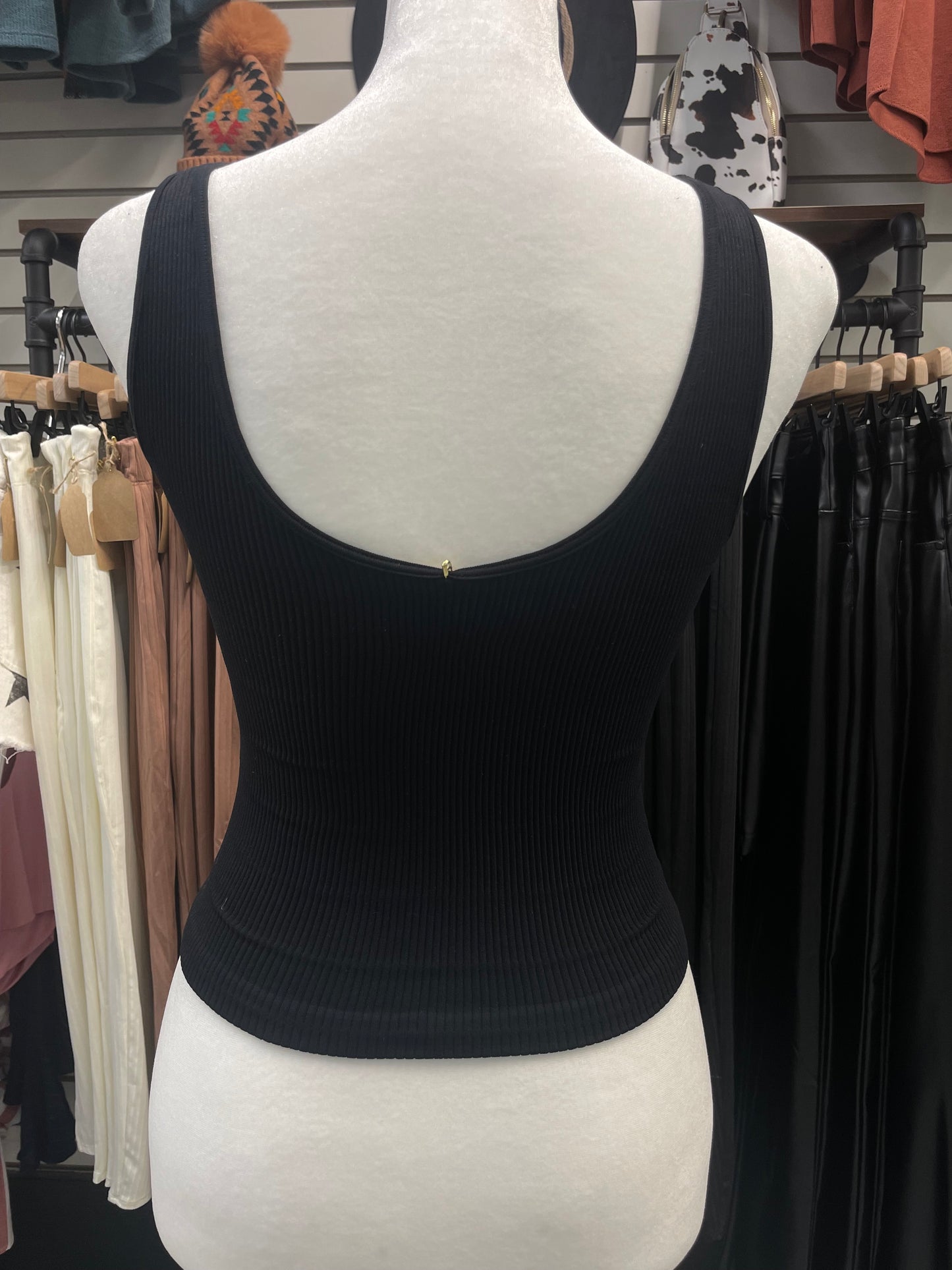 Black V Neck Ribbed Tank