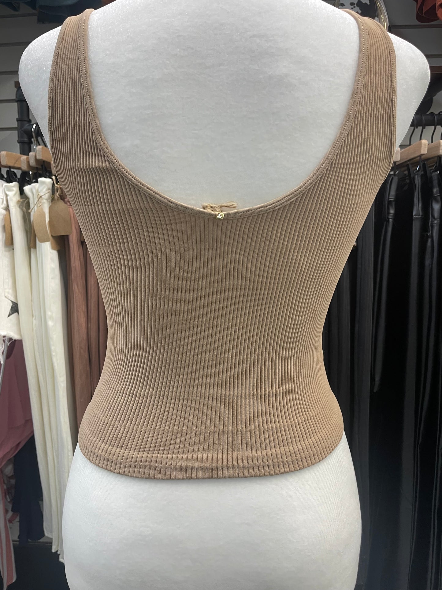 Tan V Neck Ribbed Tank