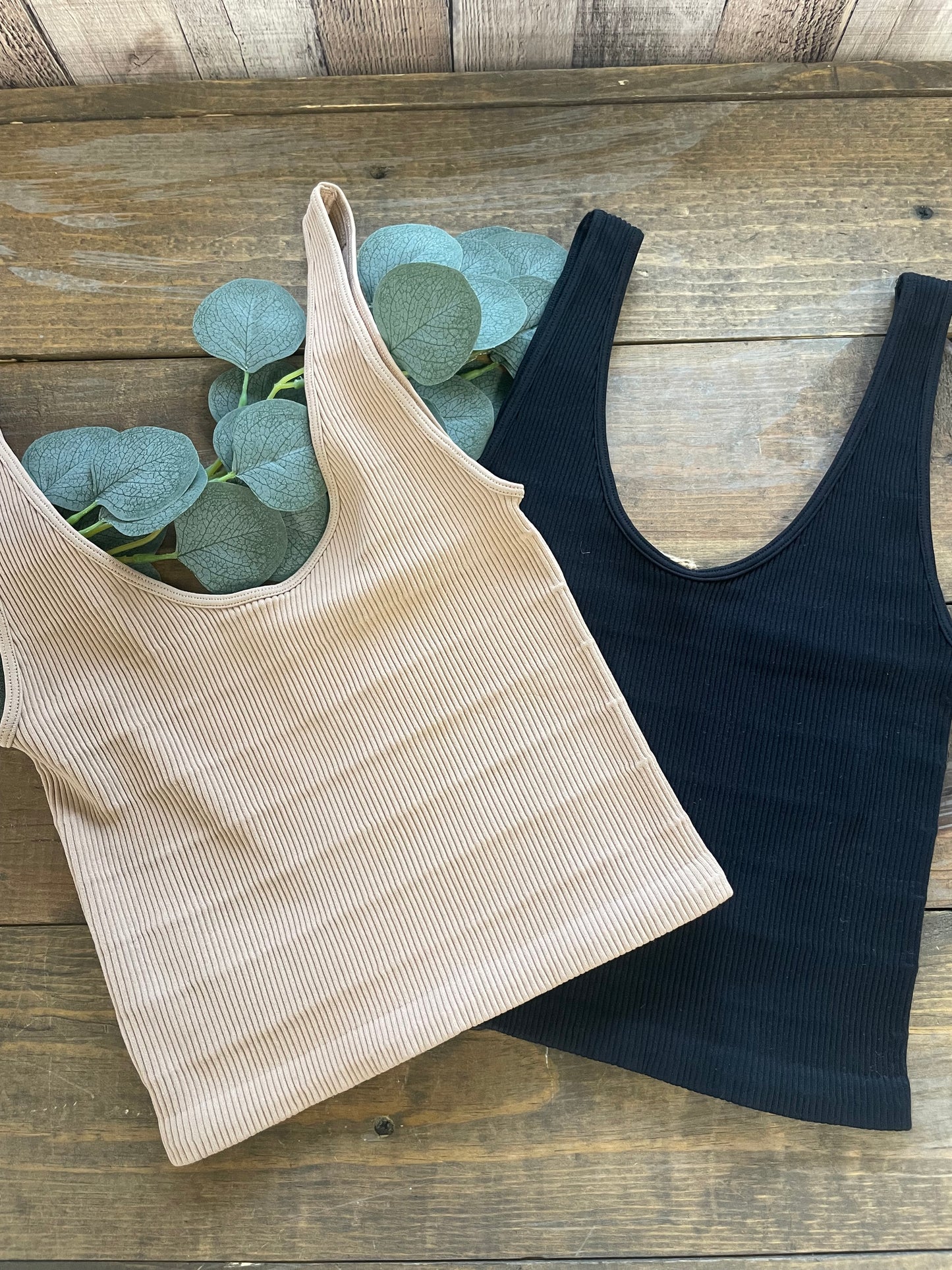 Tan V Neck Ribbed Tank